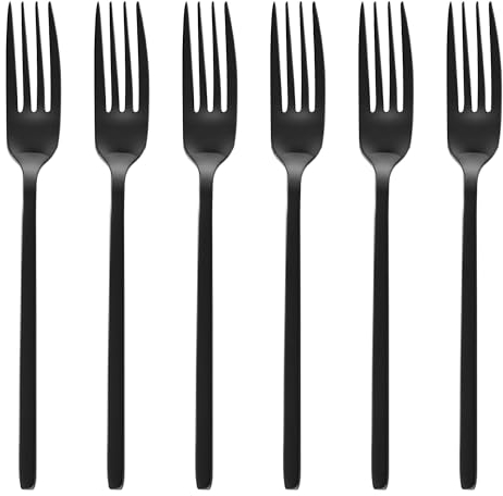 GRÄWE Tafelgabeln, Menügabeln, Gabeln, 6 Stück, Besteck Set, spülmaschinengeeignet, Edelstahl titanbeschichtet, schwarz, modern, Serie Lissabon