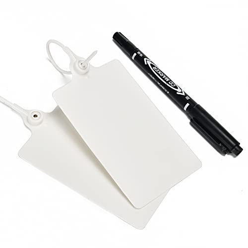 100 etiquetas de plástico de envío en blanco marcador lazos escribibles etiquetas de tuberías precintos de seguridad con 1 bolígrafo (blanco)