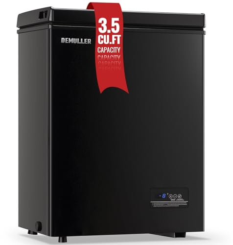 DEMULLER Deep Freezer Chest 3.5 Cubic Feet Freezers with Temperature Display Panel Mini Freezer with Removable Basket Suitable for Apartment Garage Dorm BLACK