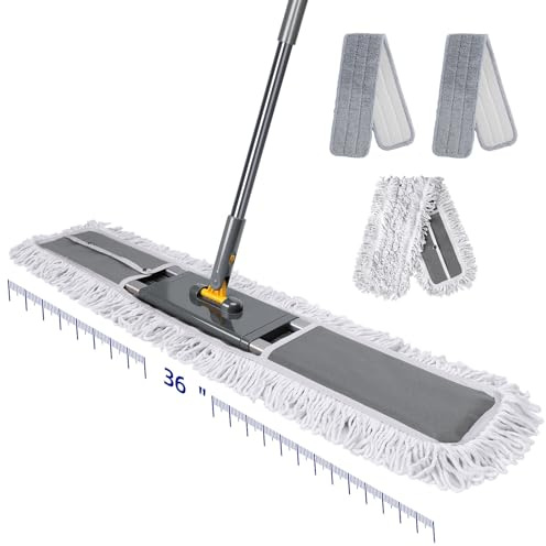 Masthome Mocio per polvere commerciale da 81 cm, mocio piatto regolabile da 152 cm con manico lungo, mocio industriale con 1 panno in cotone e 2 panni in microfibra per la pulizia di pavimenti in