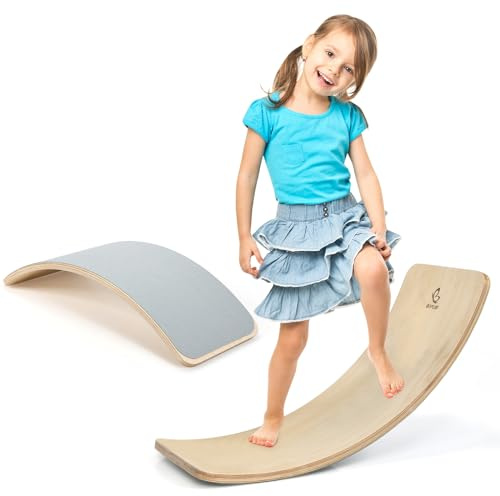 KOMFOTTEU Tabla de Equilibrio de Madera, Tabla Curva con Filtro, Tabla Curvada con Carga de 220 kg, Balance Board para Niños y Adultos, Tabla de Yoga para Niños Montessori (Natural, 90 x 30 x 19 cm)