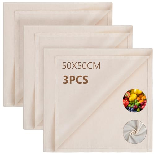 AiQInu Garza Alimentare,Filtrante per Alimenti 50×50cm Panno per Formaggio,Cheese Cloth,Tessuto Filtrante,Riutilizzabili,Cotone Naturale, per Formaggio, Succhi di Frutta, Tofu, Caffè, ecc