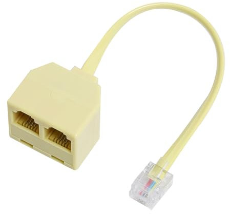 Wonvify Bifurcador para teléfono RJ11 con cable de 16 cm, adaptador divisor para teléfono RJ11 macho a doble RJ11, divisor para teléfono, adaptador divisor 6P4C/6P2C RJ11, beige (1 unidad)