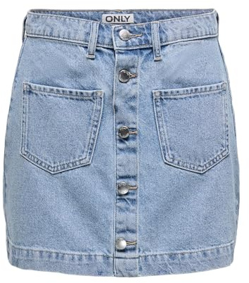ONLY jeanskjol för kvinnor med knappslå och fickor, Ljusblå denim, L