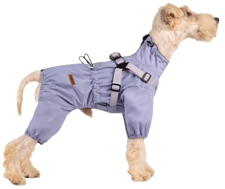 BT Bear Dog Harness Raincoat,Adjustable 4 Legs Dog Jacket with Harness Reflective Jumpsuit Waterproof Coat for Puppy Small Dogs,Purple M