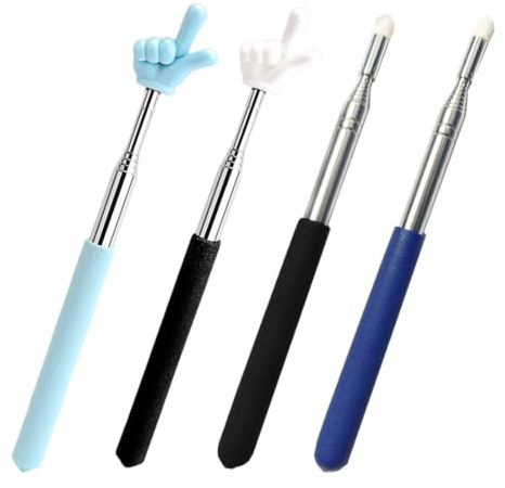 Bacchetta Telescopica Allungabile, 4 Pcs Bastone di puntamento in acciaio inox estensibile, Indicatore Telescopico per insegnamento Presentazioni, Formatore, Seminari, Estensibili Fino a 100 CM