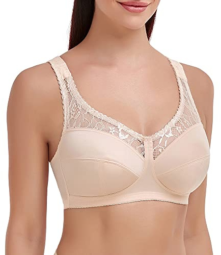 Ayigedu UK Plus Size Minimiser Bra Women Full Coverage Non-Wired Non-Padded Soft Cup Bra 38G Beige
