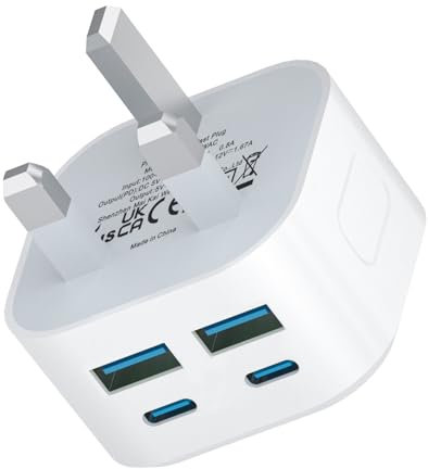 USB C Plug Fast Charge,40W Multi USB Plug UK Charger Plug 4-Port Dual Port PD Power Wall Plug Multiport MainsType C Charging Compatible with iPhone 17 16 15 14 13 12 Pro Max Plus,iPad