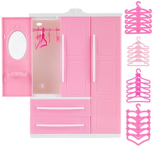 PH PandaHall Mini Placard Rose Décoration Meuble en Plastique Mini Organiseur de Vêtements avec 40pcs 4 Style Cintres en Plastique pour de Vêtements Maison Accessoires de Meubles Décoration Cadeau