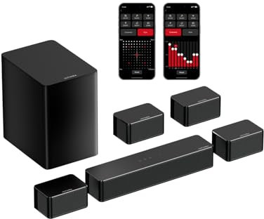 ULTIMEA 7.1 Soundbar for TV, Virtual Surround Sound System Home Cinema with Smart App, Sound Bar for TV with Subwoofer, Peak Power 410W, Home Cinema Sound Systems, 4 Surround Speakers, Poseidon D70