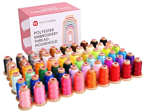 RICHWORD Kit de fil à broder en polyester 60 couleurs 800 m (550Y) par bobine, pour machines à broder et machines à coudre