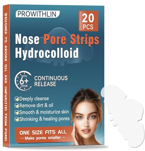prowithlin 20 Cerotti Punti Neri Naso – Delicati Nose Patches in Idrocolloide per Punti Neri, Controllo del Sebo e Cura dei Pori – Nose Strips per Tutti i Tipi di Pelle
