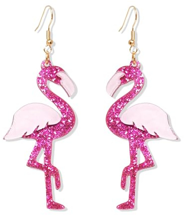 Boucles D'oreilles Femme Flamant Rose, Exquis Hawaïennes Boucle D'oreille Pendantes Famant, Élégant Boucle D'oreille Été Accessoires Cadeaux pour Femmes (Rose-C)