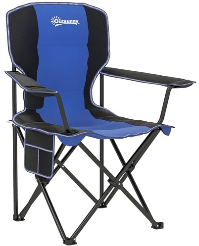 Outsunny Sedia da Campeggio Pieghevole con Tasca e Portabicchieri, Sedia da Giardino in Tessuto Oxford e Metallo, Portata Fino a 120 kg, 94x62x110 cm, Blu