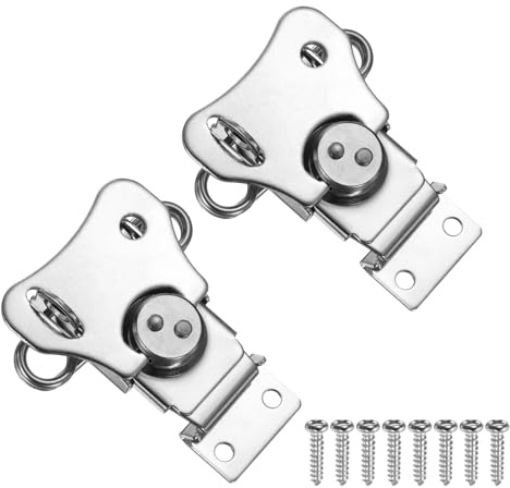 PATIKIL 7,7 x 6,5 cm fjäderbelastad fjäril vridlås, 2 st stålvridspärr och hållare växlar fjäril dragspärr för fodralbox bröststängning, silver