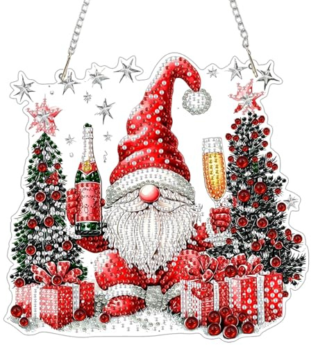Genius maker Christmas Gnome Diamond Art Hanging Kits for Adults, Diamond Painting Pendant Kit, DIY Acrylic 5D Special Shaped Crystal Diamonds Gem Art Painting Ornament for Home Wall Decor Gift