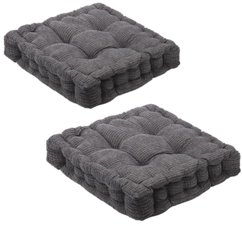 CEWROM Cuscino da pavimento, 40 x 40 cm, set di 2 cuscini per materassi spessi 8 cm, 100% cotone, per interni ed esterni, per panca e sedia da giardino, cuscino trapuntato/pavimento (grigio scuro)