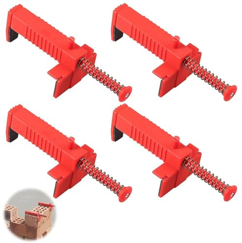 4PCS Brick Line Clamps, Bricklaying Tools, Bricklaying Lines, Lines Pins for Bricklayings, Springs for Tool Fixer Clamps Building Construction Fixture Brickwork Wire Puller, Red