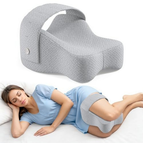 Almohada para Piernas Viscoelástica, Cojín Piernas para Dormir de Lado con Correa Ajustable, Almohada Ortopédica para Rodillas, Cadera, Cojín de Rodilla Ortopédica para Aliviar Dolor Espalda y Ciática