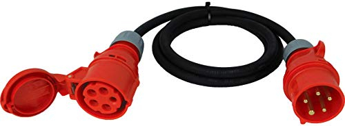 NWP CEE-förlängning 2 m 400 V 16 A, svart, IP44 5 x 2,5 mm² H07RN-F – gummislangkabel, förlängningskabel för byggarbetsplats, industri, utomhus