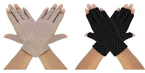 MaoXinTek Guida Guanti Donne Estate UV Protezione Magro Guanti senza dita di protezione solare Breve e antiscivolo Mittens, Speciale per Ragazza Signora All'aperto Ciclismo Pesca Golf (2 Paia)
