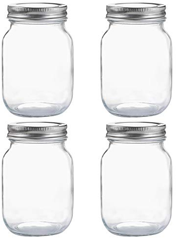 YINGERHUAN Glass Regular Mouth Mason Jars, 16 oz Clear Glass Jars with Silver Metal Lids for Sealing, Canning Jars for Food Storage, Overnight Oats, Dry Food, Snacks, Candies, DIY Projects (4PACK)