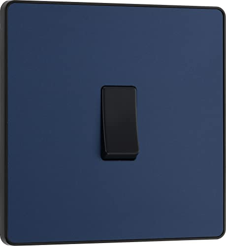 BG Electrical Single Wall Light Switch, 2 Way, Screwless Front Plate, Round Edges, Evolve, Matt Blue, 20A, 16AX, PCDDB12B