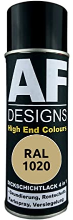 Alex Flittner Designs Peinture de protection 4-en-1 RAL 1020 Jaune olive Peinture de protection pour métal en spray Aérosol de peinture antirouille