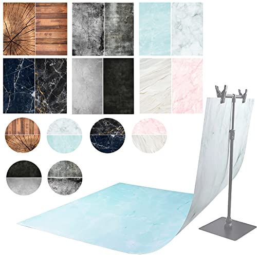 ZUOMIDIE Fotografi bakgrund 6 stycken 57 x 88 cm 2 i 1 mat platt skikt bord topp fotografi dubbelsidig bakgrund för gourmet, kosmetika, bordsartiklar, bloggare onlinebutiker produktfotografi (B)