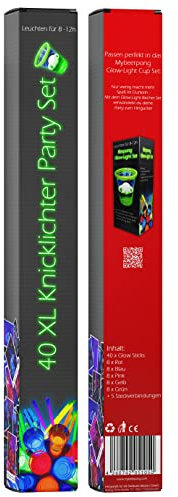 MBP My Beer Pong ® 40X XL Knicklichter Party Set (+ 5 Verbinder) - 8x Rot, 8x Blau, 8x Pink, 8x Gelb, 8x Grün - Passend für MYBEERPONG® Glow Cups