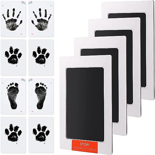 ADOV Baby Handabdruck und Fußabdruck, 4 Baby Stempelkissen, 8 Abdruckkarten, Pfotenabdruck Set Hund, Baby Handabdruck Set mit Sicherem, Tintenlosem Pad Ungiftig, für Babyparty Geschenke und Andenken