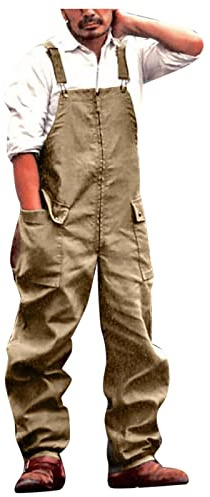 vokkrv 2023 Peto Vaquero Hombre de Mono otoño Casual Pantalones de Mezclilla Retro Moda Denim Jeans de Trabajo con Bolsillo clásico Suelto Jumpsuit Informal Overall pantalón Largos Inviernos Nueva