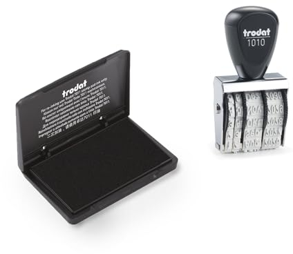 Trodat Classic Stempelset 1010 für den täglichen Bürobedarf – Abdruckgröße 26 x 4 mm, Schrifthöhe 4 mm, Deutsch, Datumsstempel inkl. Stempelkissen schwarz, Größe 9 x 5 cm