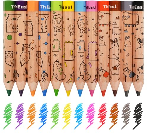 ThEast Kleinigkeiten für Adventskalender Kinder, 12 Buntstifte für Kinder, Dicke stifte ab 3 jahre Malstifte mit Anspitzer, Adventskalender Füllung, Kindergeburtstage