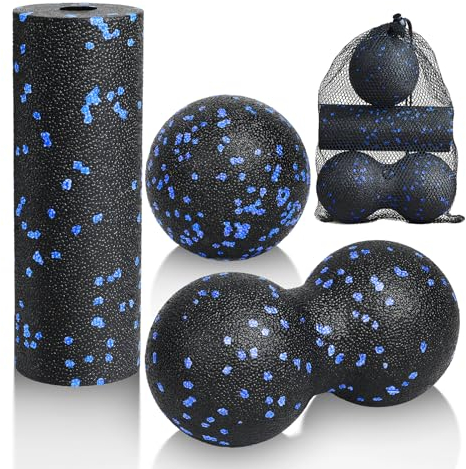 LOPHE Faszienball Set, 3 Stück Massageball und Faszienrolle set(Blau)