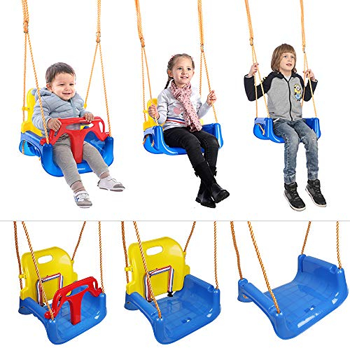 Balançoire 3 en 1 pour bébé,Siège réglable,Balançoire pour Enfants Avec siège à bascule,Siège Balançoire Bébé Modulable Avec dossier et sangle de fixation (Bleu)