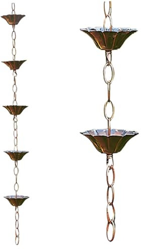 Hperu Rain Chains Style 1 Rain Chain Copper Imitation Rain Chains for Gutters 3.3Ft with 5 Cups Rain Chains Japanese Style Easy To Install Rain Catcher,Rain Chains for Gutters