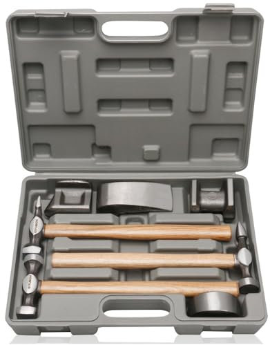 Martillo Chapista,Martillos y Tases,Juego De Tases y Martillos,7pcs Incluye martillo, módulo,mango de madera maciza Cómodo con caja de herramientas de plástico para trabajos precisos en chapa