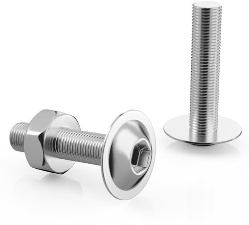 Lot de 40 vis à tête bombée M6 x 30 mm en acier inoxydable à six pans creux avec écrous et bride M6 Vis à tête plate en acier inoxydable A2 V2A ISO 7380 Vis à tête ronde Filetage complet