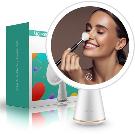 VOYOR Schminkspiegel Kosmetikspiegel Mit Beleuchtung Wiederaufladbar Tischspiegel mit Beleuchtung 3 Stufen Einstellbare Helligkeit LED Schminkspiegel Abnehmbar Tragbar Reisespiegel CM110