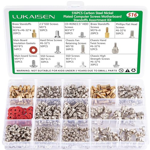 Juego de 516 tornillos para PC, SSD, placa base para PC, tornillos espaciadores, tornillos #6-32 macho a M3 hembra para ventilador de disco duro SSD de 2,5 pulgadas, carcasa, CD-ROM, ordenador