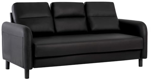 Chebinsiti 3 Seater Sofa, Modern Faux Leather Sofa Couch Upholstered Sofa Settee Large Sofas for Living Room, Guest Room, Bedroom, Office, Black