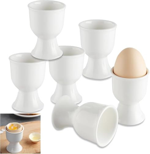 SZKKQKJ Lot de 6 coquetiers en porcelaine blanche, 7 x 5,2 cm, pour chaque table de petit-déjeuner, œufs durs et mous