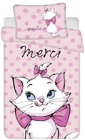 Jerry Fabrics Marie Aristocats - Juego de ropa de cama para bebé, 100% algodón, funda nórdica de 100 x 135 cm y funda de almohada de 40 x 60 cm, color rosa