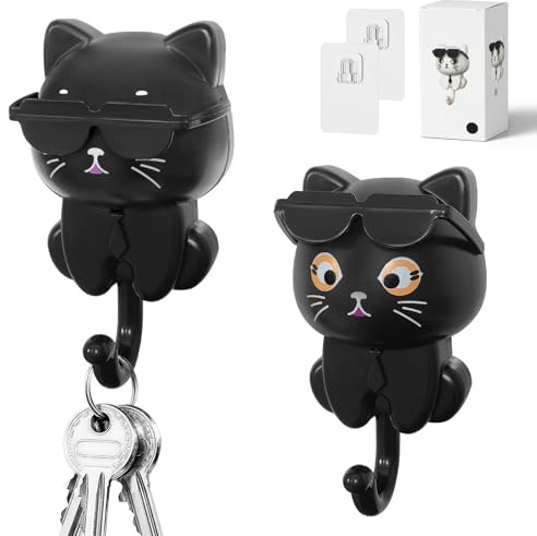 Minfuerang 2 Piezas Ganchos Autoadhesivos de Pared Creativos,Ganchos para Abrigos para Gatitos,Colgador Infantiles Resistentes,Duraderas para Colgar Ropa,llaves,Joyas,Bolsos