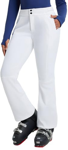 baleaf Pantaloni da sci da donna, impermeabili, in softshell, invernali, traspiranti, con calda imbottitura, per attività all'aperto, snowboard, sci, bianco, M