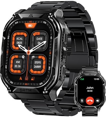 HIDAMEL Reloj Inteligente Hombre GPS Integrado, 40 Días Larga Batería, AMOLED de 1,96 Cuerpo Metálico Smartwatch Hombre Militar, 5 ATM Impermeable con Brújula Altímetro y Llamadas(2 Correas)