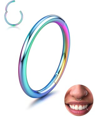 316L Stainless Steel 14/16/18/20G Nose Ring Hoops Septum Piercing Jewellery | 1Pc Hypoallergenic Cartilage Helix Daith Conch Tragus, 14K Gold Plated, Silver, Rose Gold, Black, Rainbow, Blue, 5-12mm