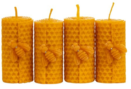 KERC - Velas de Miel - 10 Estilos, (4) Enrollada 7x3cm. 100% Ecológicas y Artesanales. 16h Aprox. de Luz para Purificar Espacios, Hacer Ritual, Decorar y Obsequiar - Velas Decorativas, con AROMA.