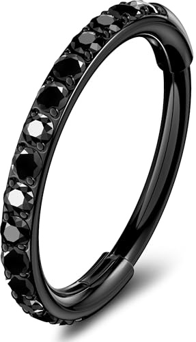 OUFER 20g Halloween Piercing Naso, Acciaio chirurgico 316L Segmento con Cerniera Nera Clicker, Orecchini con Zirconi neri Daith Rook Tragus Cartilagine Elica Piercing al labbro Gioielli Donna 7 mm